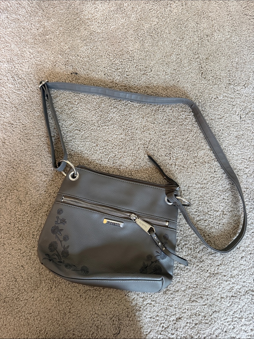 Rosetti Gray Crossbody Bag with Floral Detail